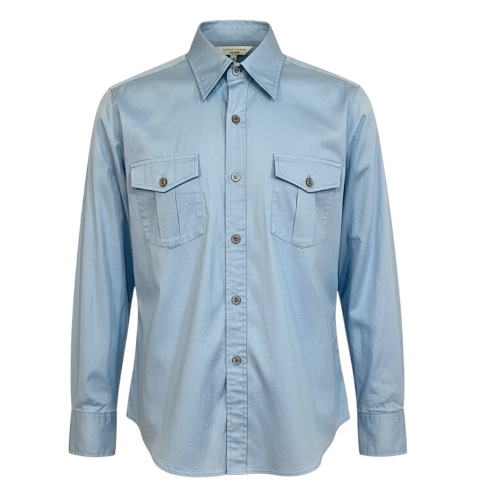 👔 Trina Turk Men’s Button-Up Long Sleeve Shirt M Crisp Blue Double Chest Pockets